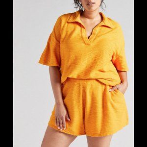NWT ANTHROPOLOGIE ORANGE SHORT SLEEVE COMFY POLO LOUNGE 2 PC SET